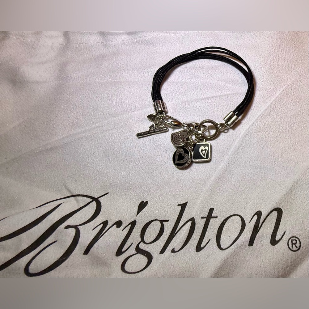 Brighton Black Corded Band Charm Bracelet with Three Detailed Hearts